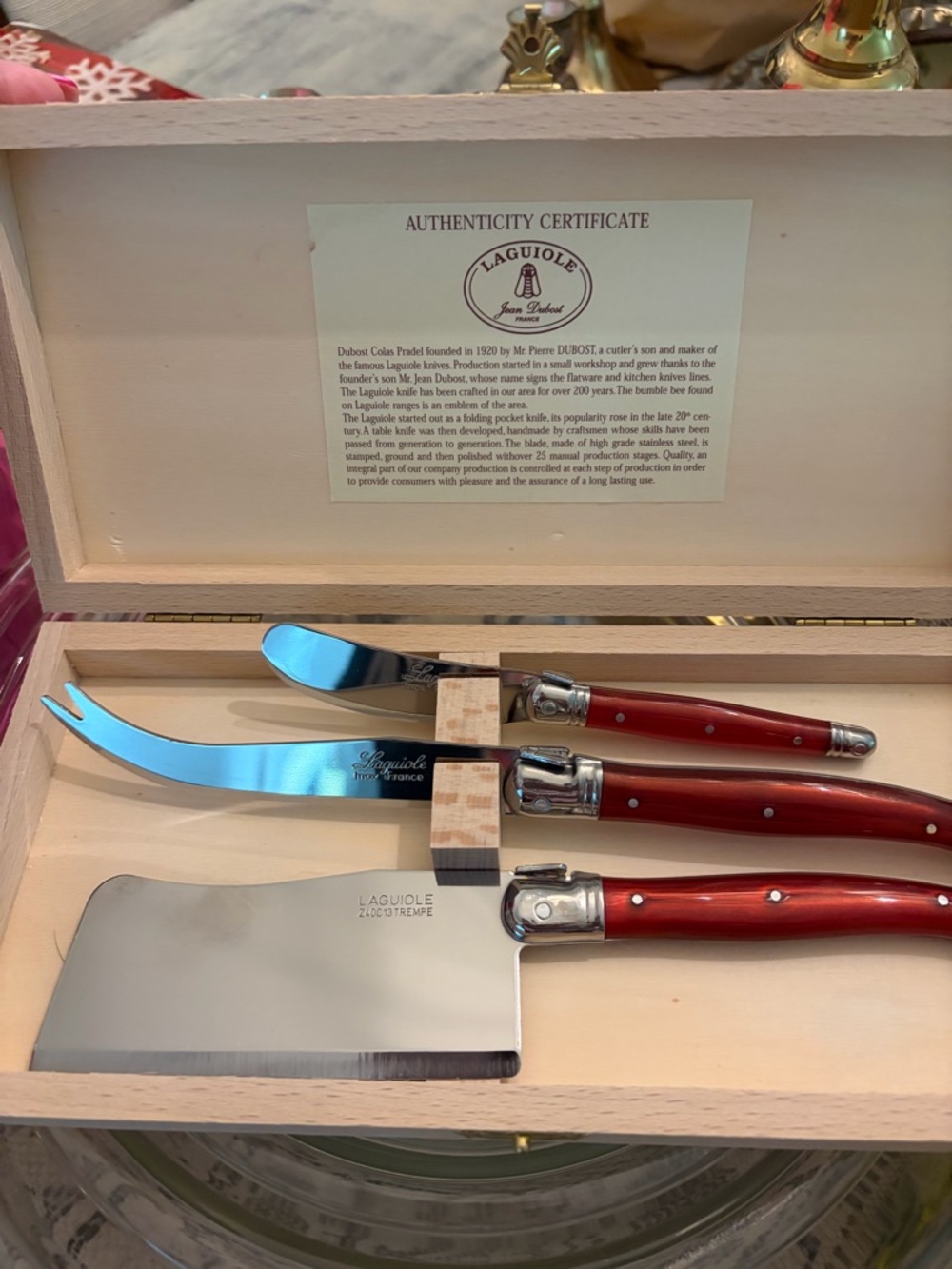 Laguiole Jean Dubost Cheese Knife Set w/ Box – Red Handles – France